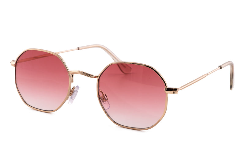 GOLD ROUND FRAME WITH PINK GRAD LENSES