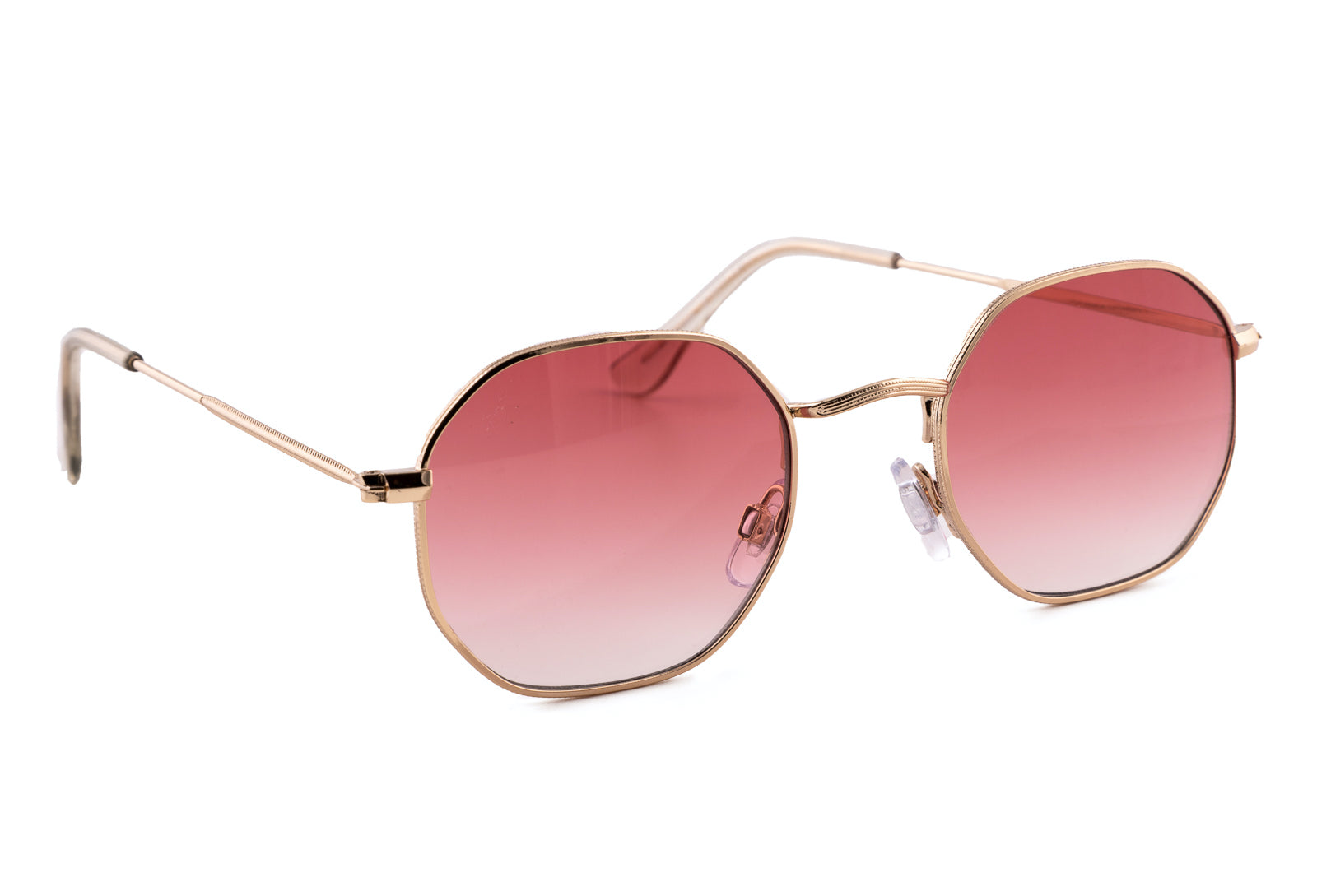 GOLD ROUND FRAME WITH PINK GRAD LENSES