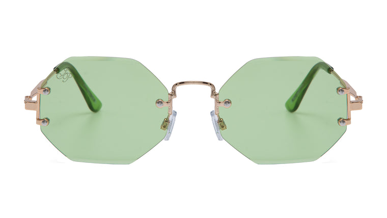 RIMLESS OCTAGON SHAPE WITH GREEN LENSES