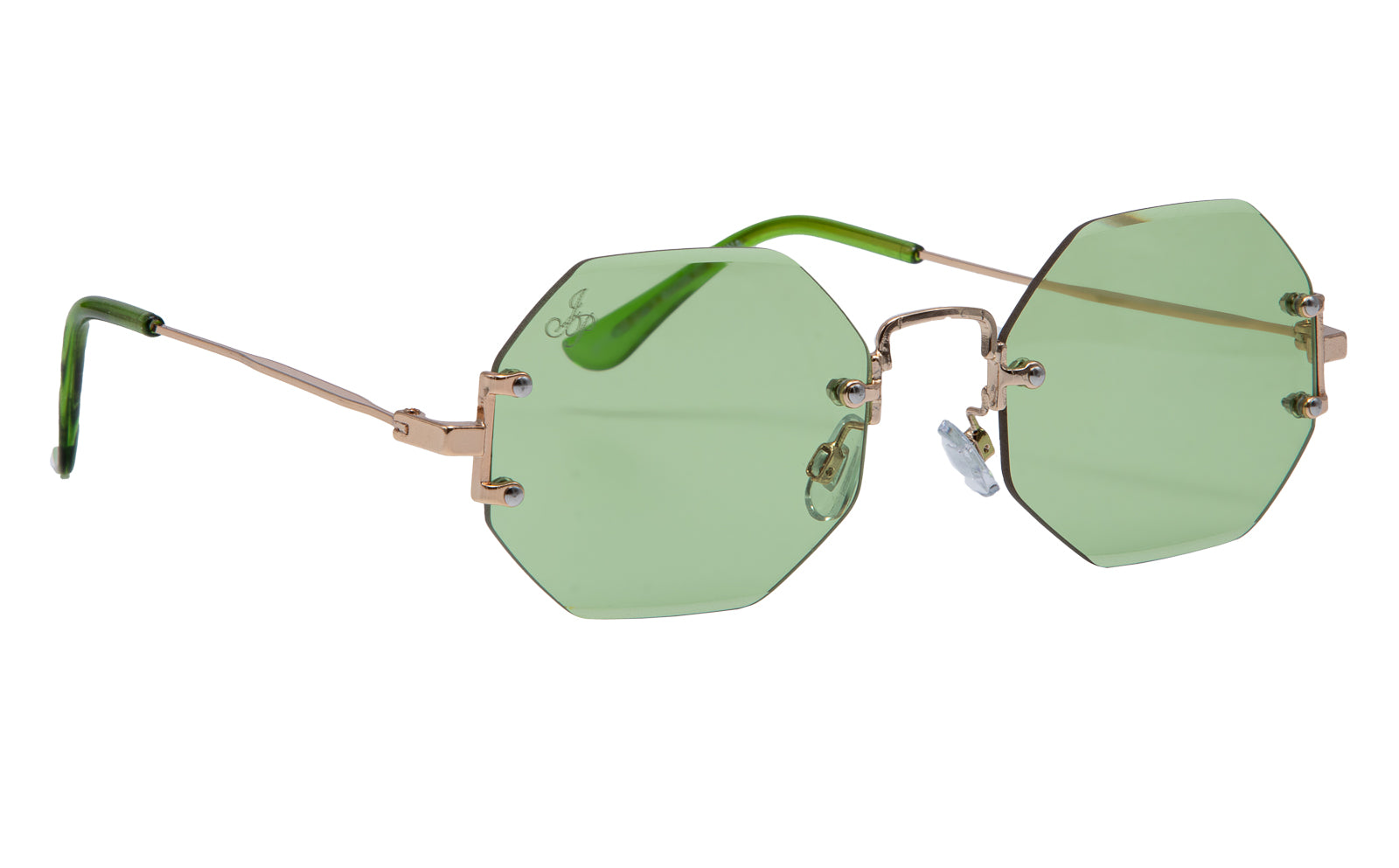 RIMLESS OCTAGON SHAPE WITH GREEN LENSES