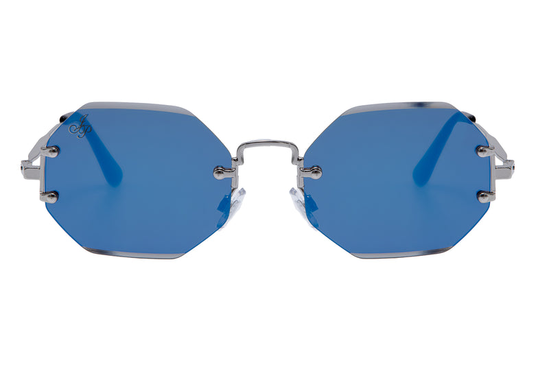 RIMLESS OCTAGON SHAPE WITH BLUE LENSES