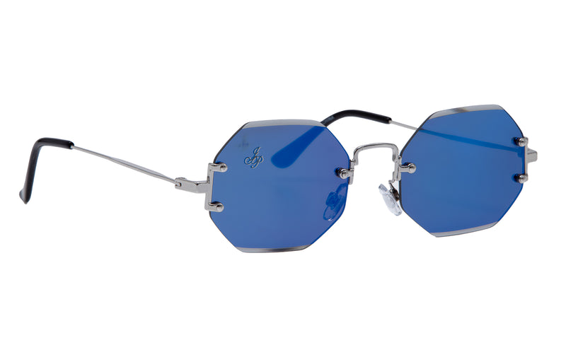 RIMLESS OCTAGON SHAPE WITH BLUE LENSES