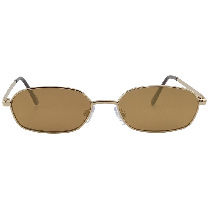 GOLD METAL OVAL FRAMES WITH BROWN LENSES