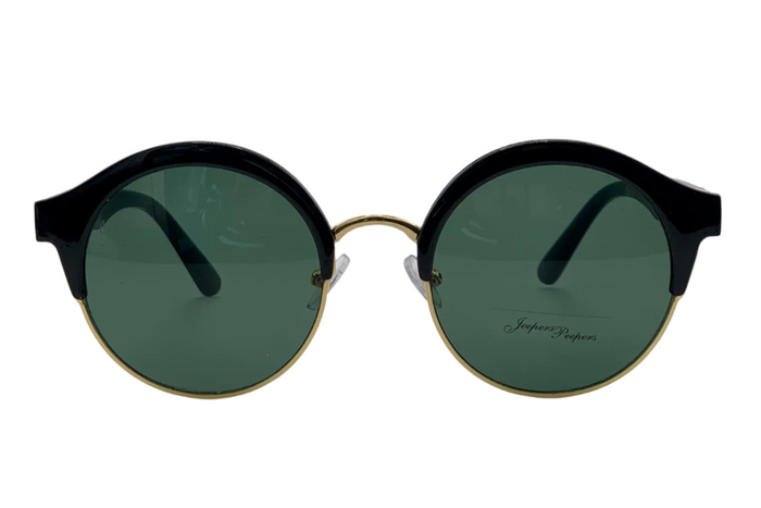 BLACK/GOLD ROUND FRAME WITH GREEN LENSES