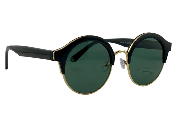 BLACK/GOLD ROUND FRAME WITH GREEN LENSES