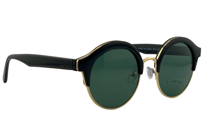 BLACK/GOLD ROUND FRAME WITH GREEN LENSES