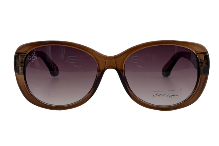 BROWN OVAL FRAME WITH PURPLE GRAD LENSES