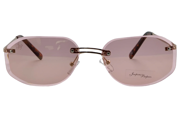 GOLD OVAL RIMLESS FRAME WITH PINK LENSES
