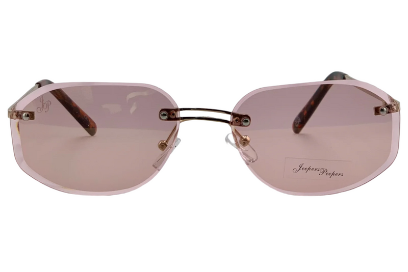 GOLD OVAL RIMLESS FRAME WITH PINK LENSES