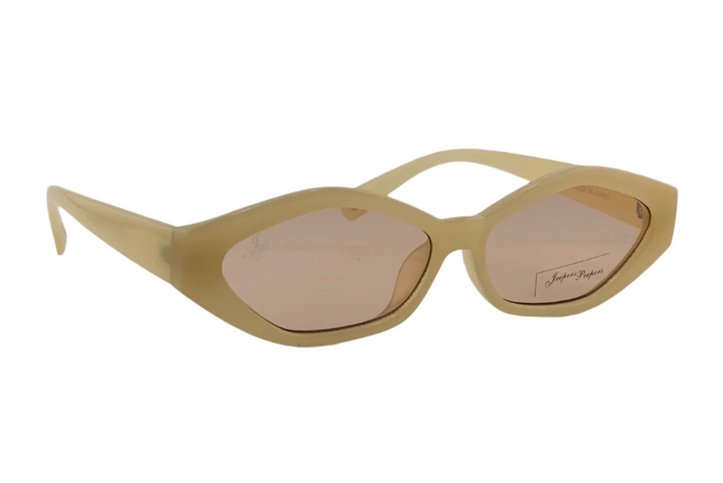 CREAM OVAL FRAME WITH LIGHT PINK LENSES