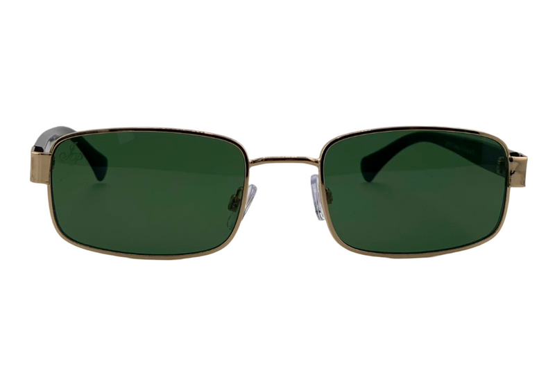 GOLD RECTANGLE FRAME WITH GREEN LENSES