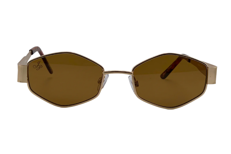 GOLD HEXAGON FRAME WITH BROWN LENSES