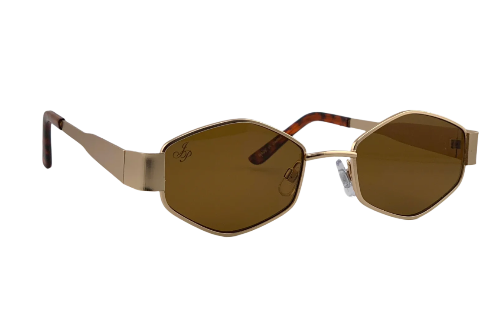 GOLD HEXAGON FRAME WITH BROWN LENSES