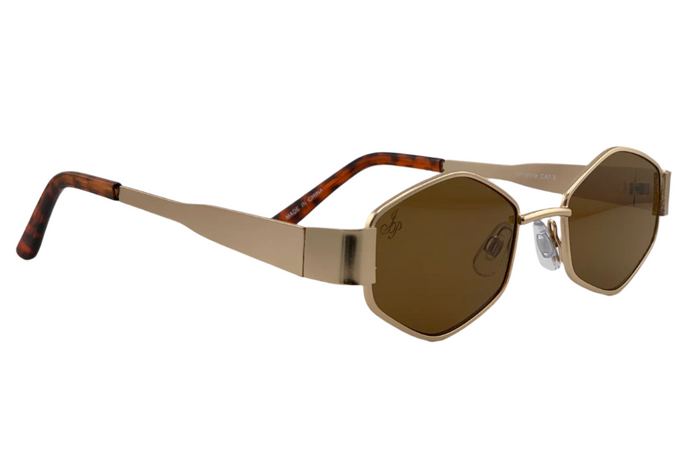 GOLD HEXAGON FRAME WITH BROWN LENSES