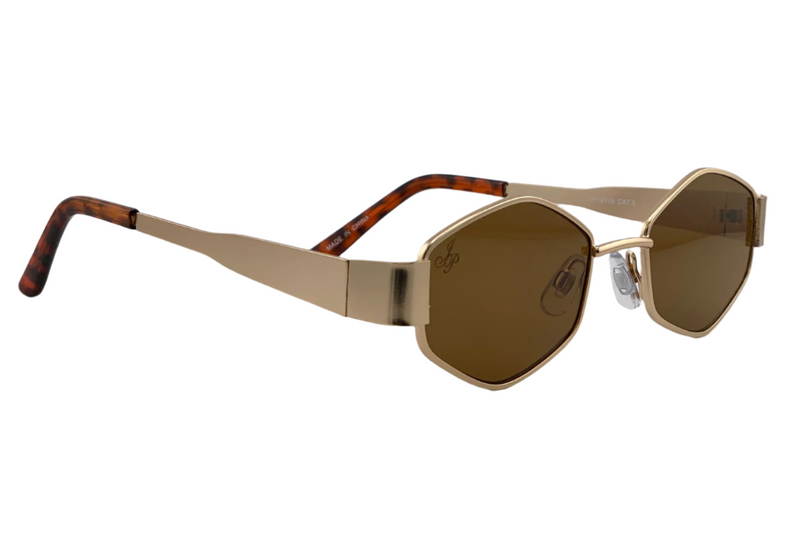 GOLD HEXAGON FRAME WITH BROWN LENSES