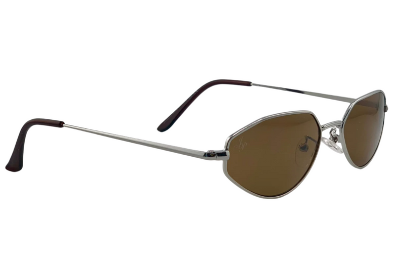 SILVER OVAL FRAME WITH BROWN LENSES