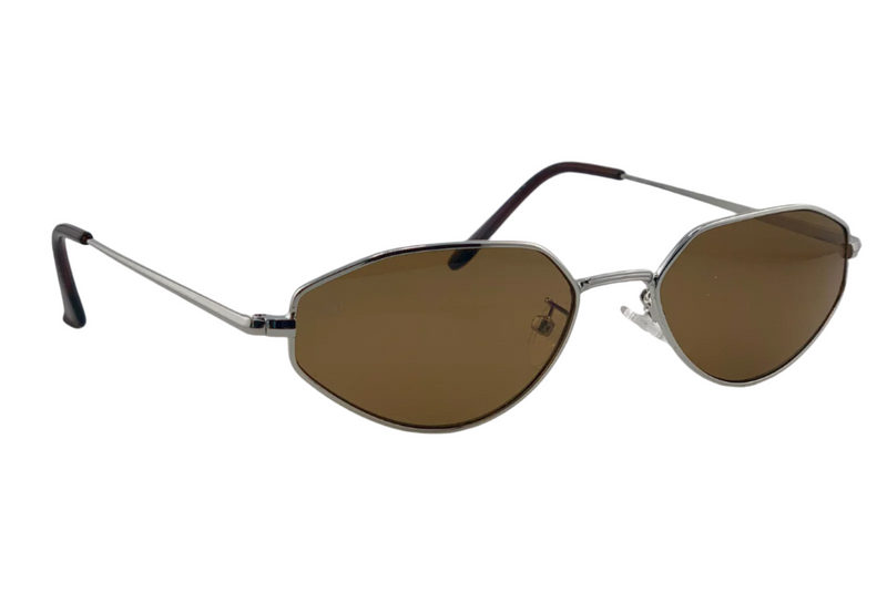 SILVER OVAL FRAME WITH BROWN LENSES