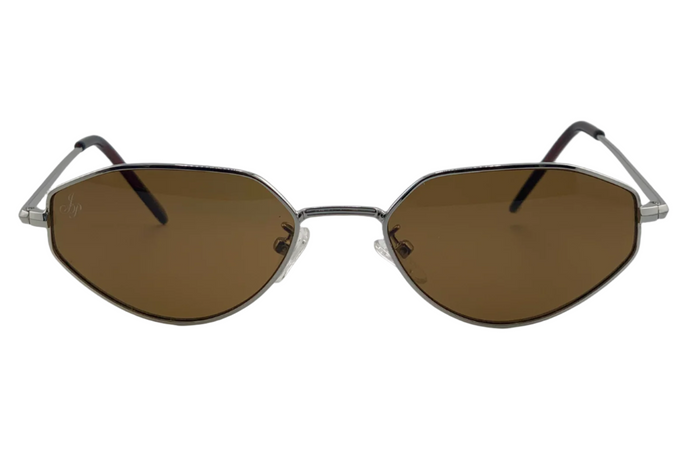 SILVER OVAL FRAME WITH BROWN LENSES