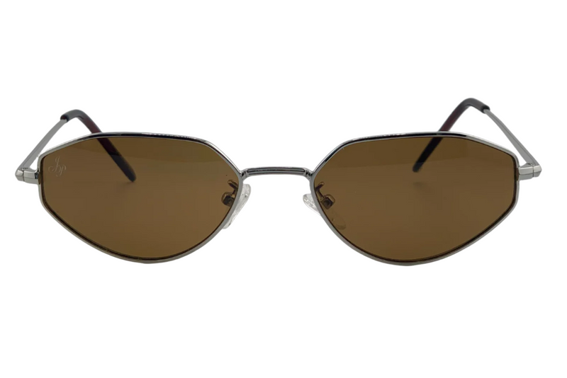 SILVER OVAL FRAME WITH BROWN LENSES