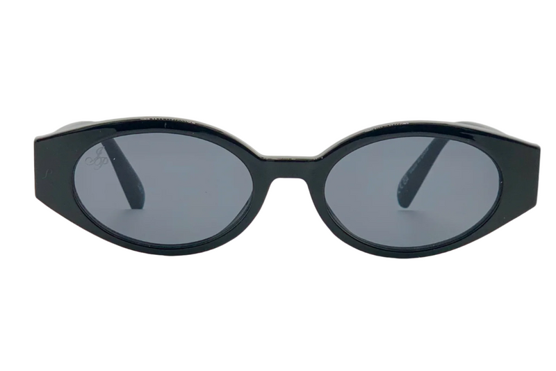 BLACK OVAL FRAME WITH GREY LENSES