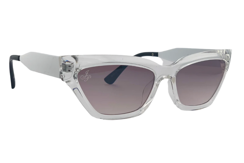 CLEAR CAT EYE FRAME WITH PURPLE LENSES