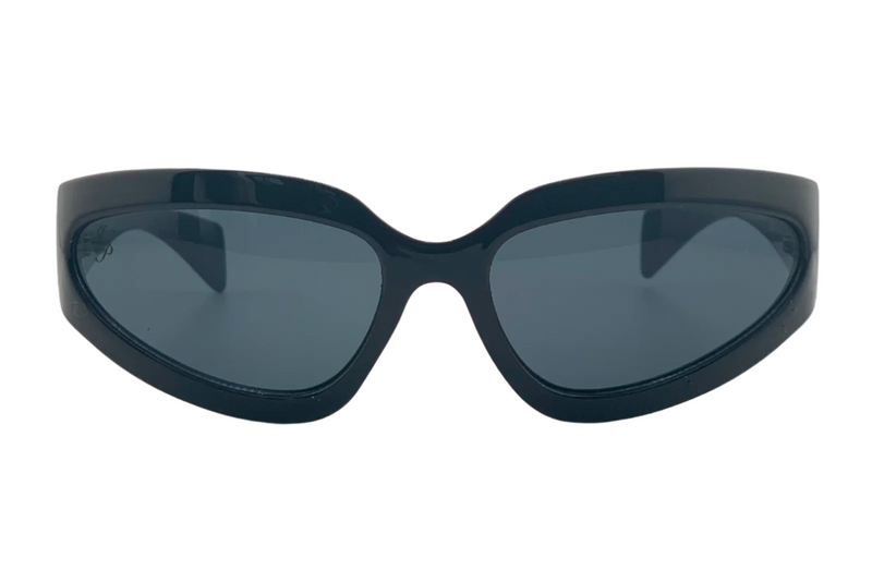 BLACK VISOR FRAME WITH BLACK LENSES