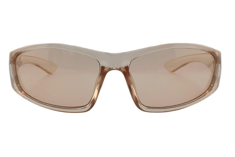 BEIGE VISOR FRAME WITH BROWN LENSES