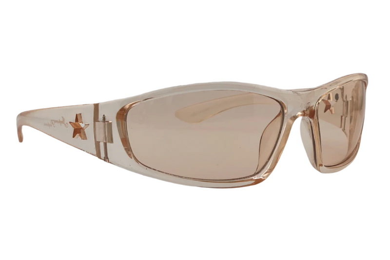 BEIGE VISOR FRAME WITH BROWN LENSES