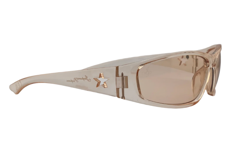 BEIGE VISOR FRAME WITH BROWN LENSES