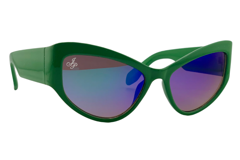 GREEN CAT EYE FRAME WITH BLUE LENSES