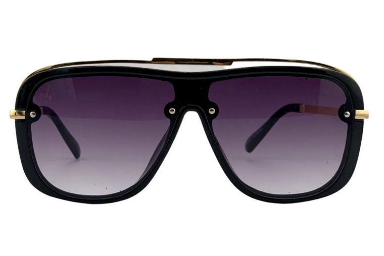 BLACK VISOR FRAME WITH PURPLE LENSES