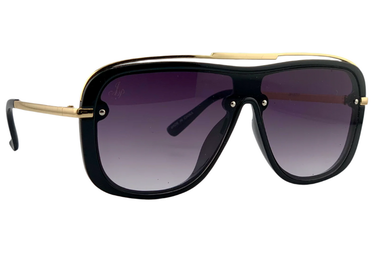 BLACK VISOR FRAME WITH PURPLE LENSES