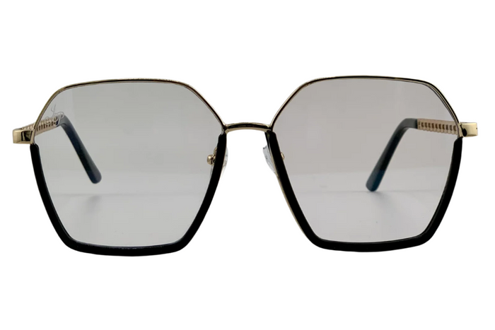 BLACK/GOLD HEXAGON FRAME WITH CLEAR BLUE LIGHT LENSES