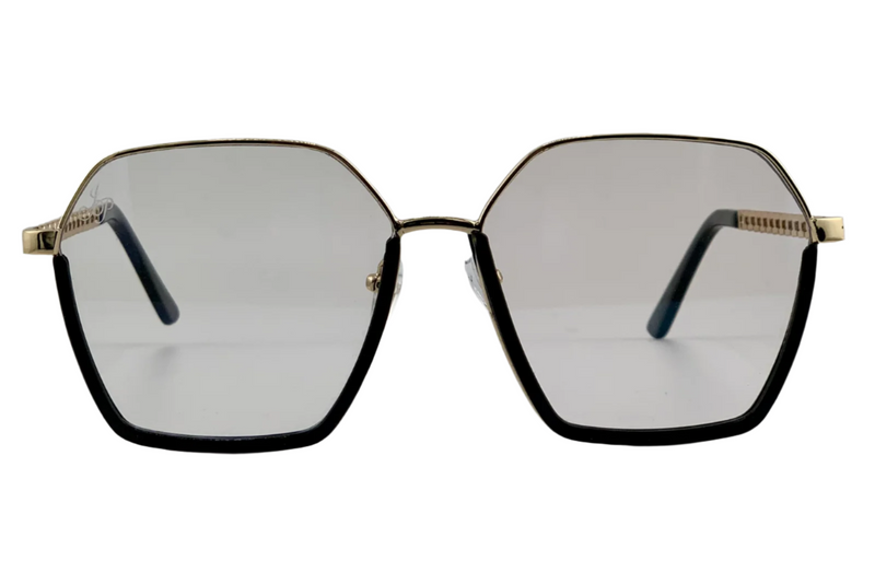 BLACK/GOLD HEXAGON FRAME WITH CLEAR BLUE LIGHT LENSES