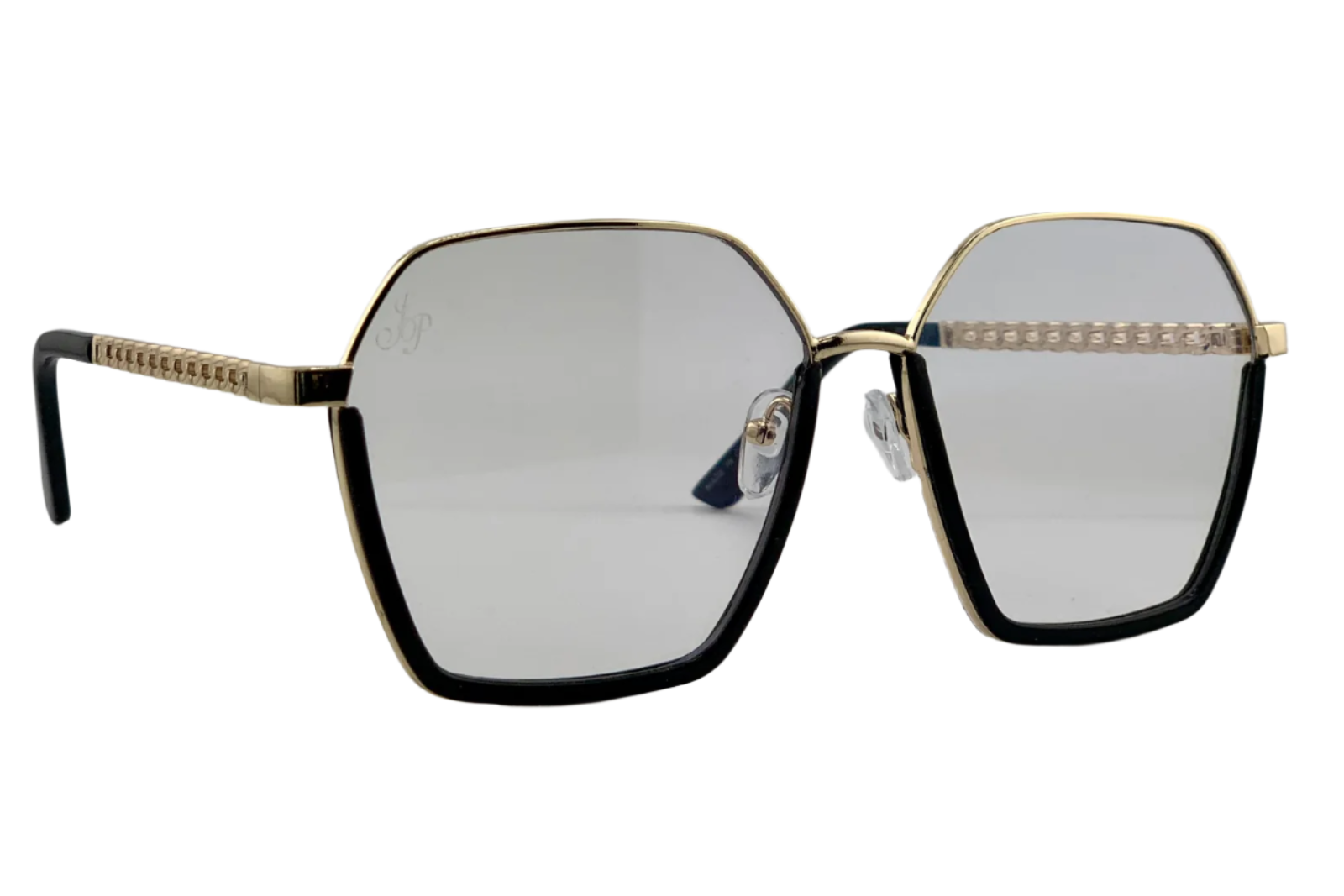 BLACK/GOLD HEXAGON FRAME WITH CLEAR BLUE LIGHT LENSES