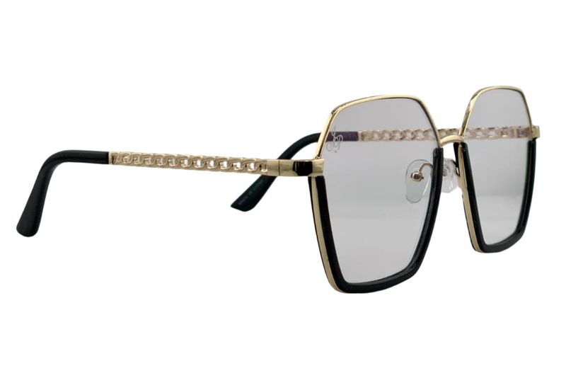 BLACK/GOLD HEXAGON FRAME WITH CLEAR BLUE LIGHT LENSES