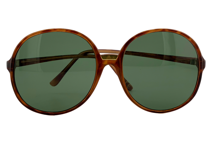 BROWN TORT ROUND FRAME WITH GREEN LENSES