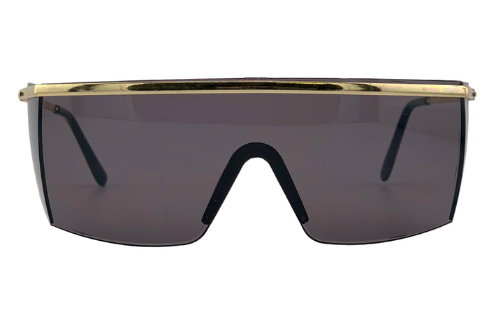 GOLD METAL VISOR FRAME WITH SMOKE LENSES
