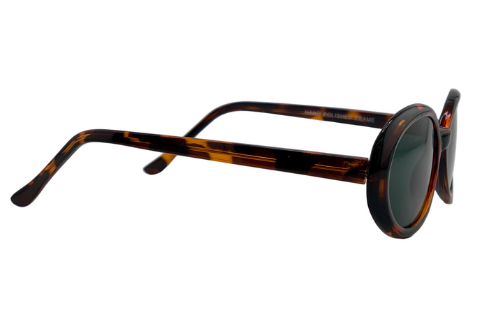 BROWN TORT OVAL FRAME WITH GREEN LENSES