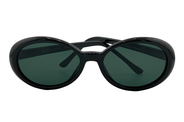 BLACK OVAL FRAME WITH GREEN LENSES