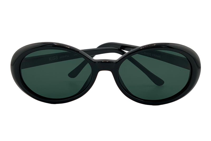 BLACK OVAL FRAME WITH GREEN LENSES