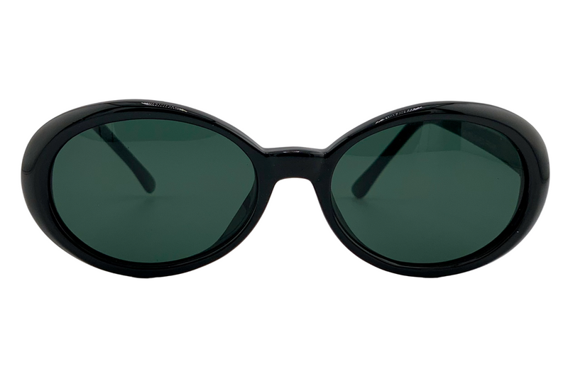 BLACK OVAL FRAME WITH GREEN LENSES
