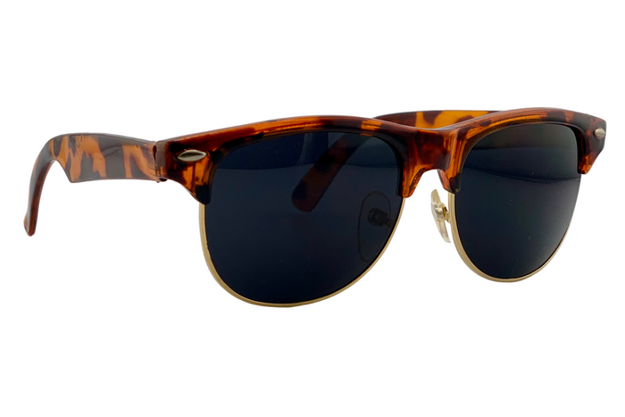 BROWN TORT/GOLD WAYFARER WITH BLACK LENSES