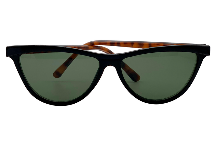 BLACK/TORT CAT EYE FRAME WITH GREEN LENSES