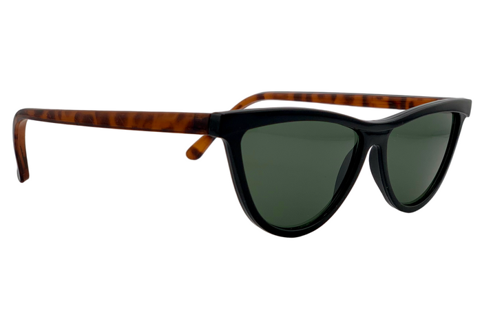 BLACK/TORT CAT EYE FRAME WITH GREEN LENSES