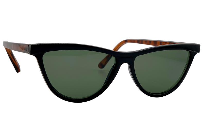 BLACK/TORT CAT EYE FRAME WITH GREEN LENSES