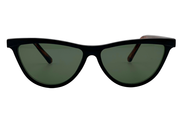 BLACK/TORT CAT EYE FRAME WITH GREEN LENSES
