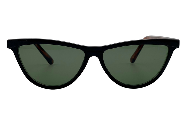 BLACK/TORT CAT EYE FRAME WITH GREEN LENSES