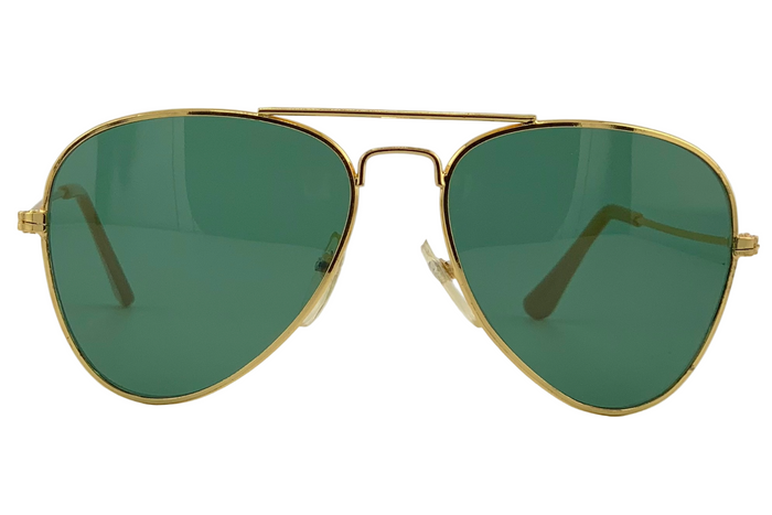 GOLD METAL AVIATOR FRAME WITH GREEN LENSES