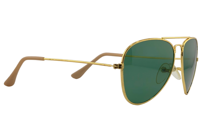 GOLD METAL AVIATOR FRAME WITH GREEN LENSES